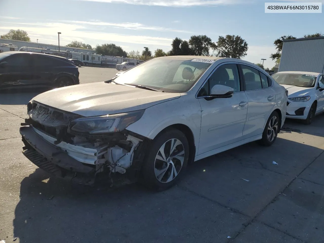 2022 Subaru Legacy Premium VIN: 4S3BWAF66N3015780 Lot: 72570914