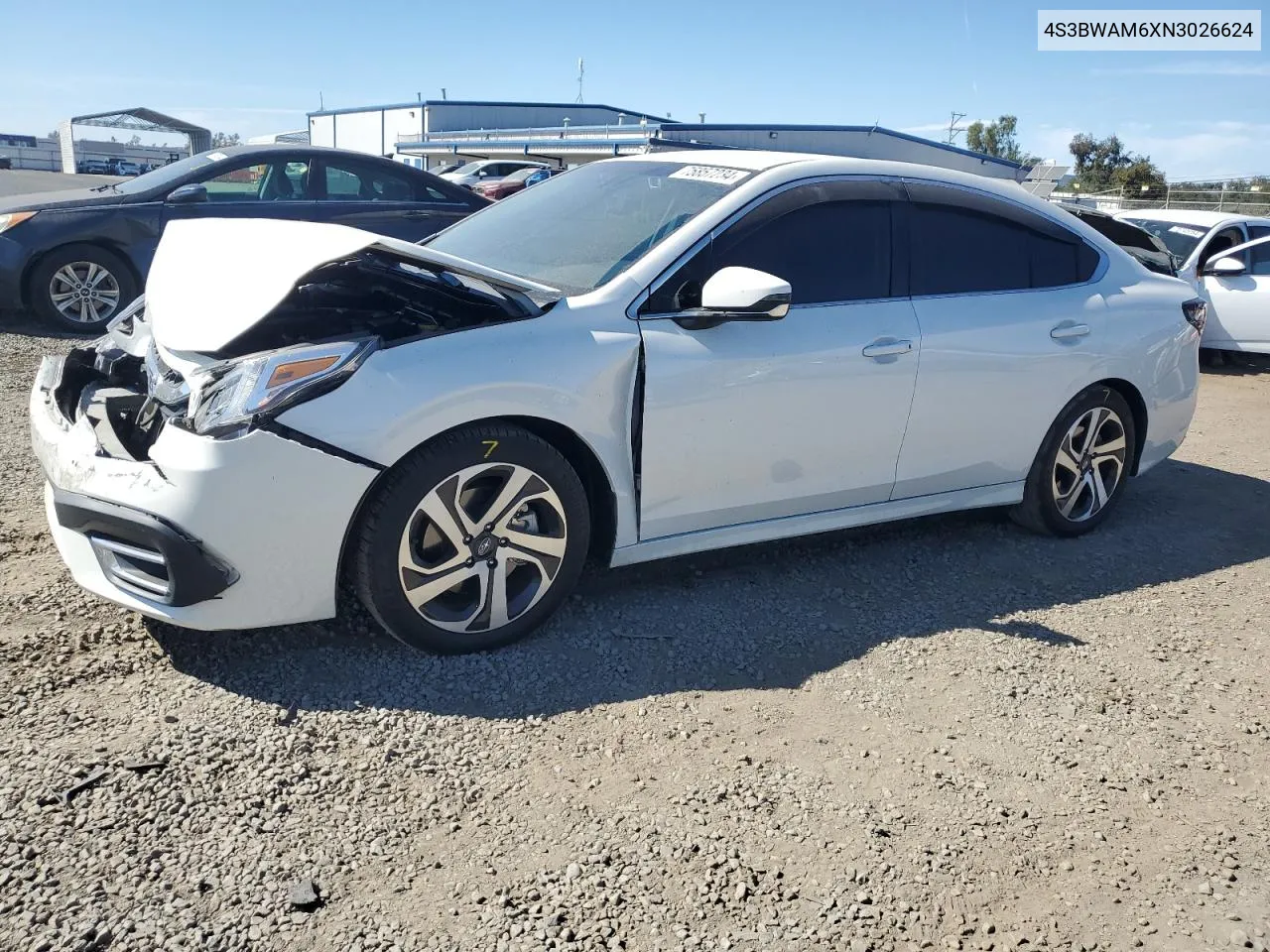 2022 Subaru Legacy Limited VIN: 4S3BWAM6XN3026624 Lot: 75857234