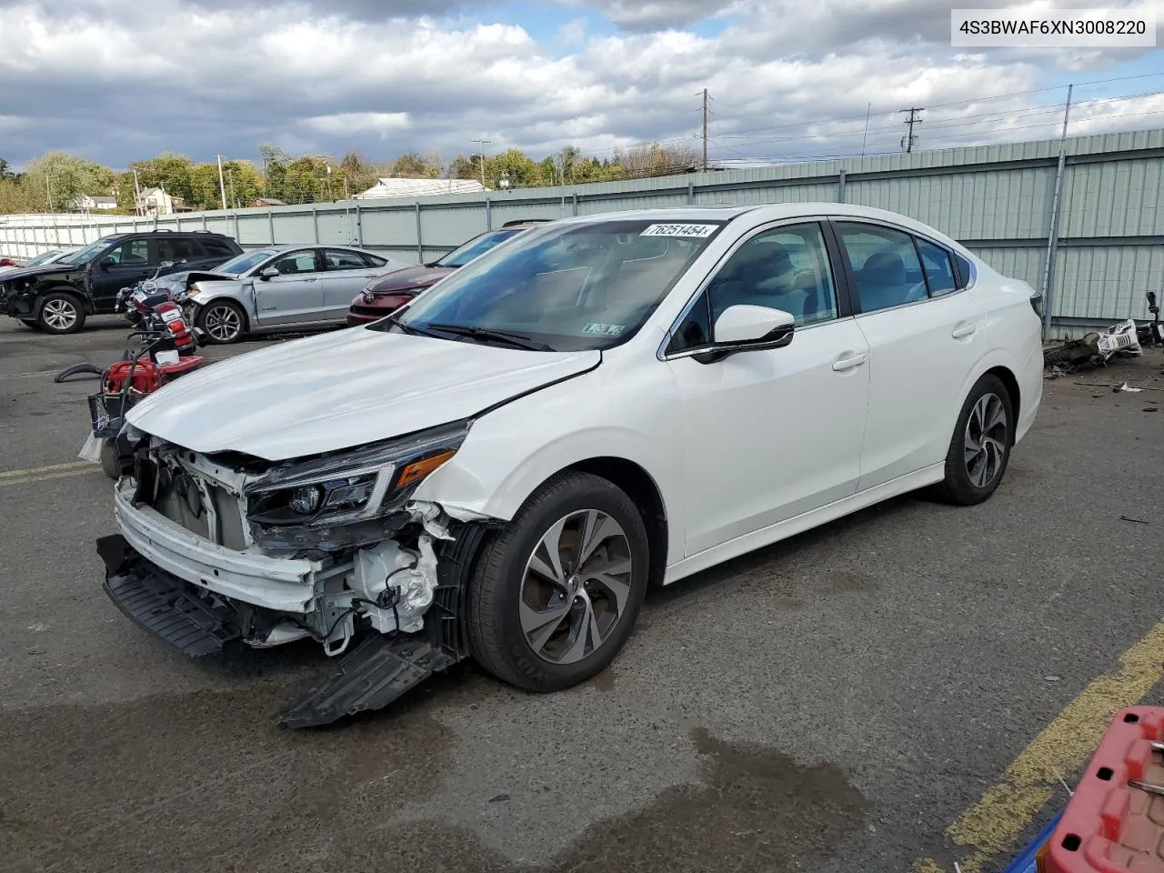 2022 Subaru Legacy Premium VIN: 4S3BWAF6XN3008220 Lot: 76251454