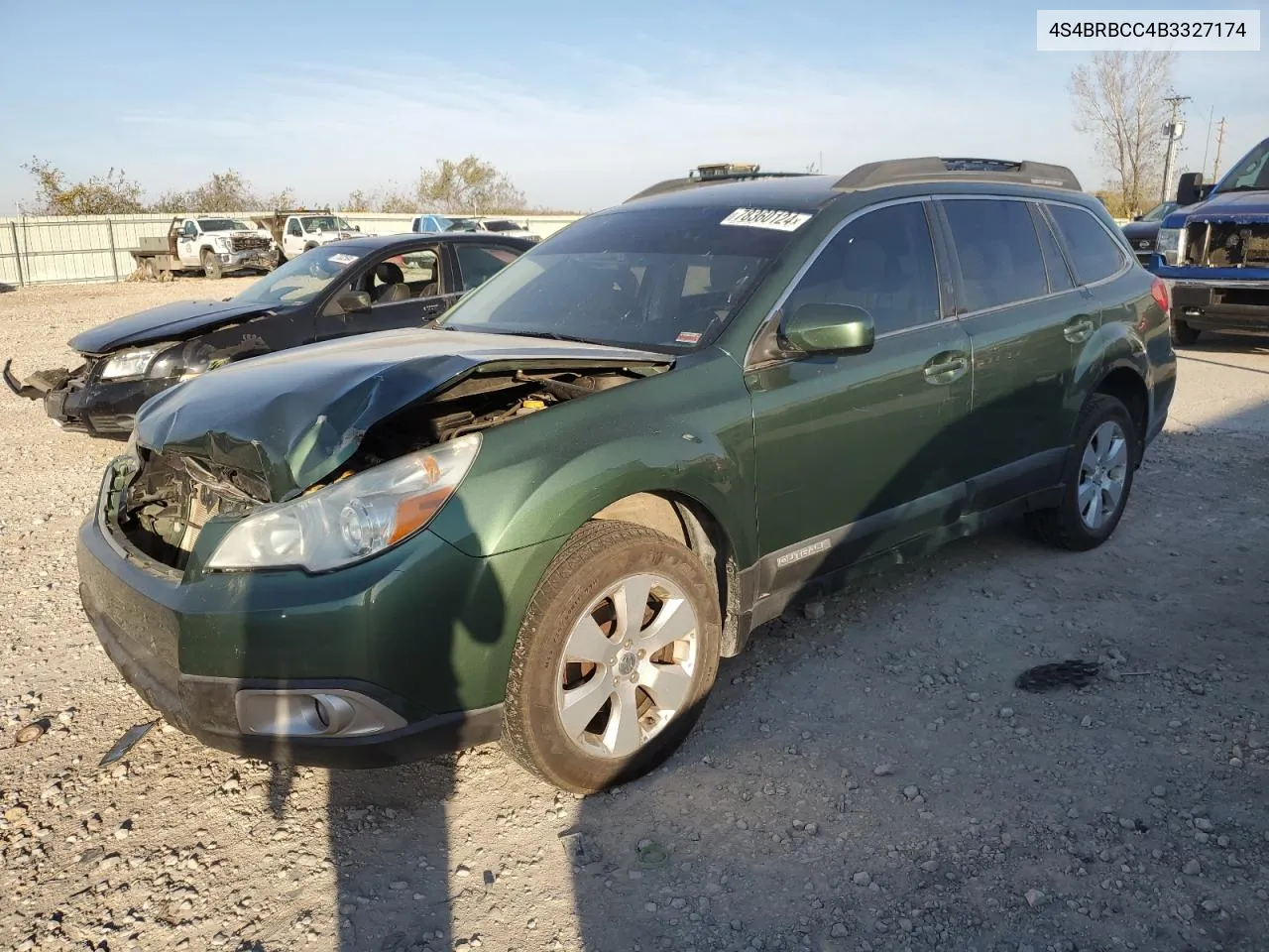 2011 Subaru Outback 2.5I Premium VIN: 4S4BRBCC4B3327174 Lot: 78360124