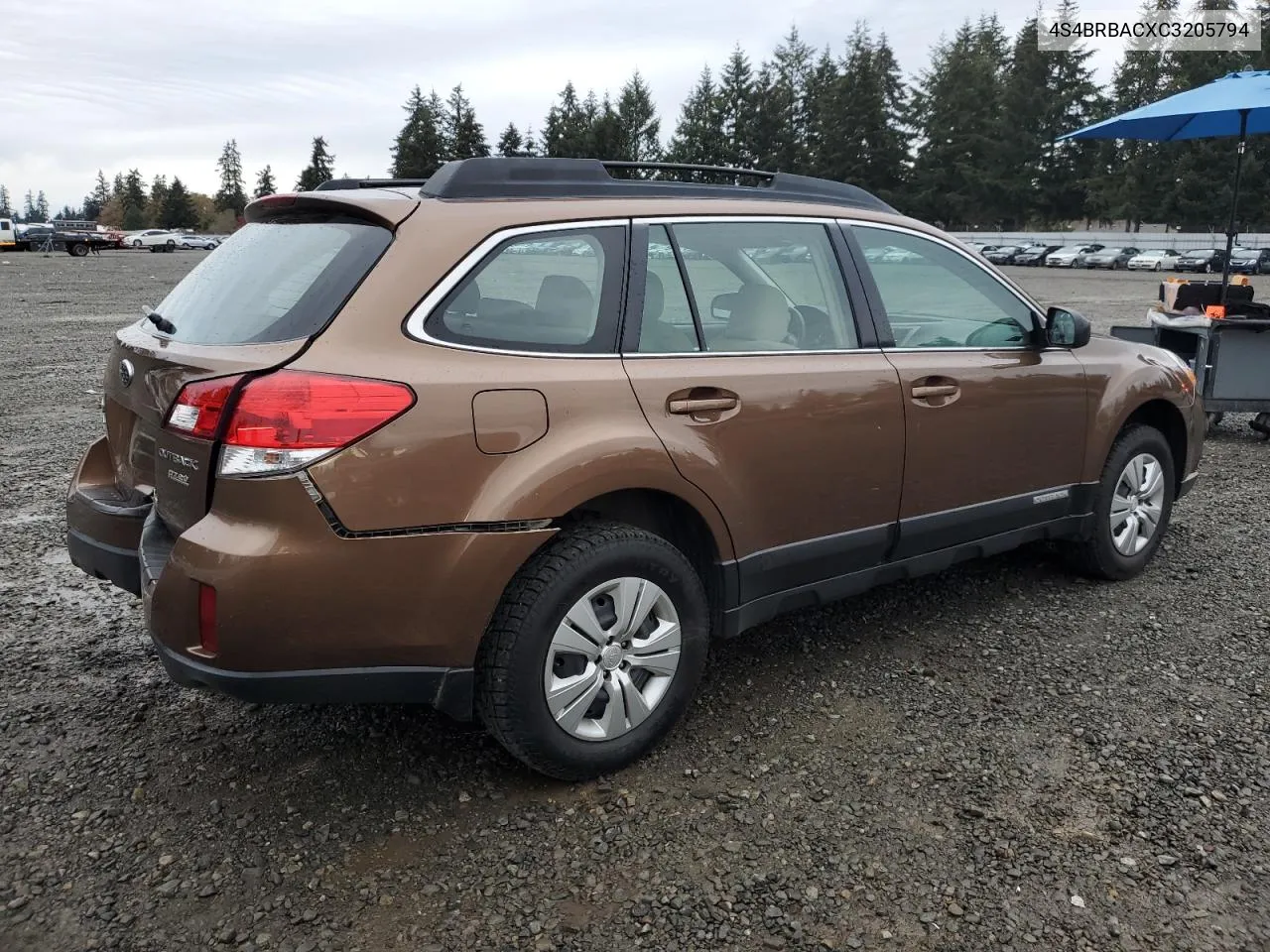 4S4BRBACXC3205794 2012 Subaru Outback 2.5I