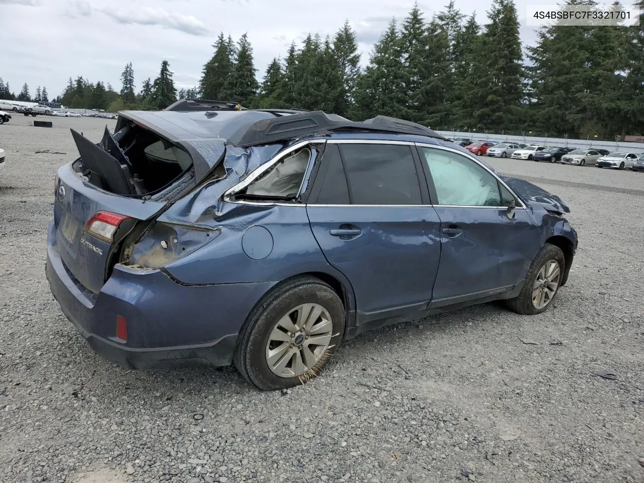 2015 Subaru Outback 2.5I Premium VIN: 4S4BSBFC7F3321701 Lot: 68112214