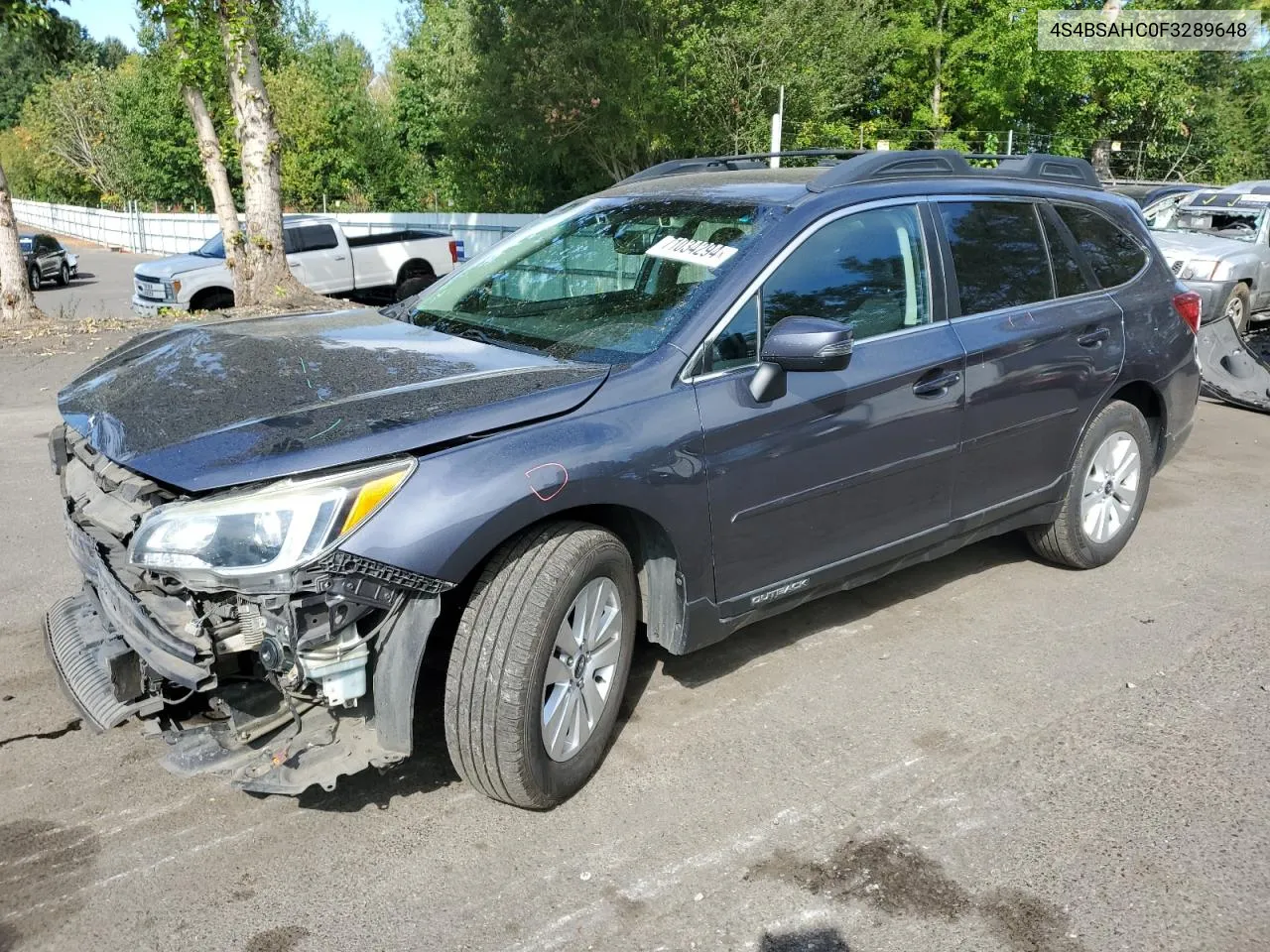 2015 Subaru Outback 2.5I Premium VIN: 4S4BSAHC0F3289648 Lot: 71034294