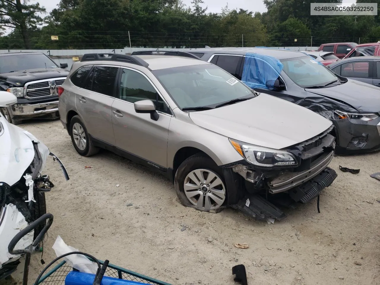 2016 Subaru Outback 2.5I Premium VIN: 4S4BSACC5G3252250 Lot: 69180504