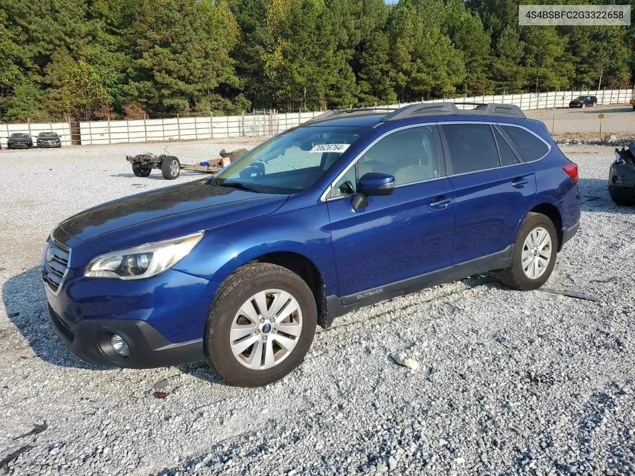 2016 Subaru Outback 2.5I Premium VIN: 4S4BSBFC2G3322658 Lot: 70626764