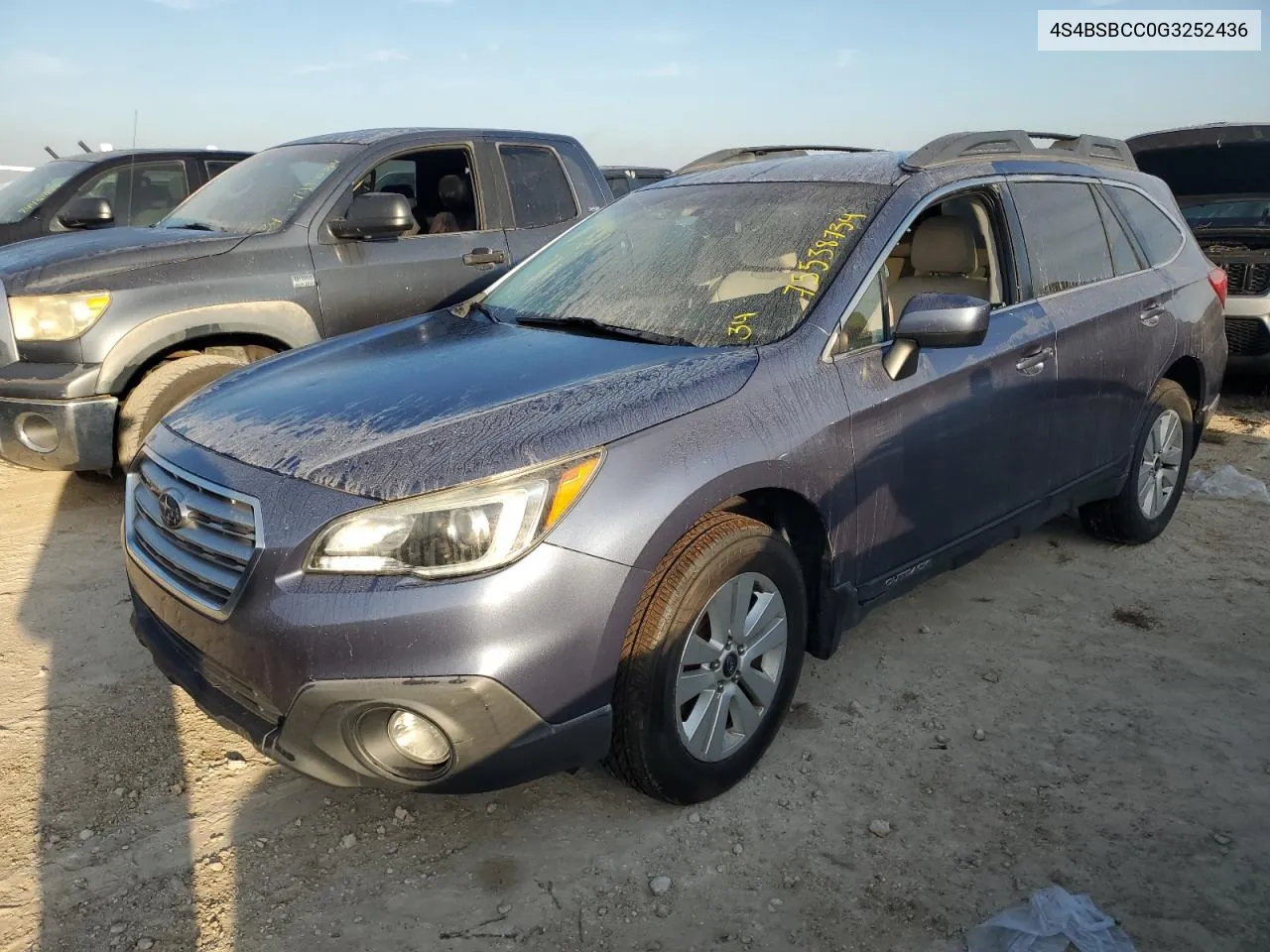 2016 Subaru Outback 2.5I Premium VIN: 4S4BSBCC0G3252436 Lot: 75538734