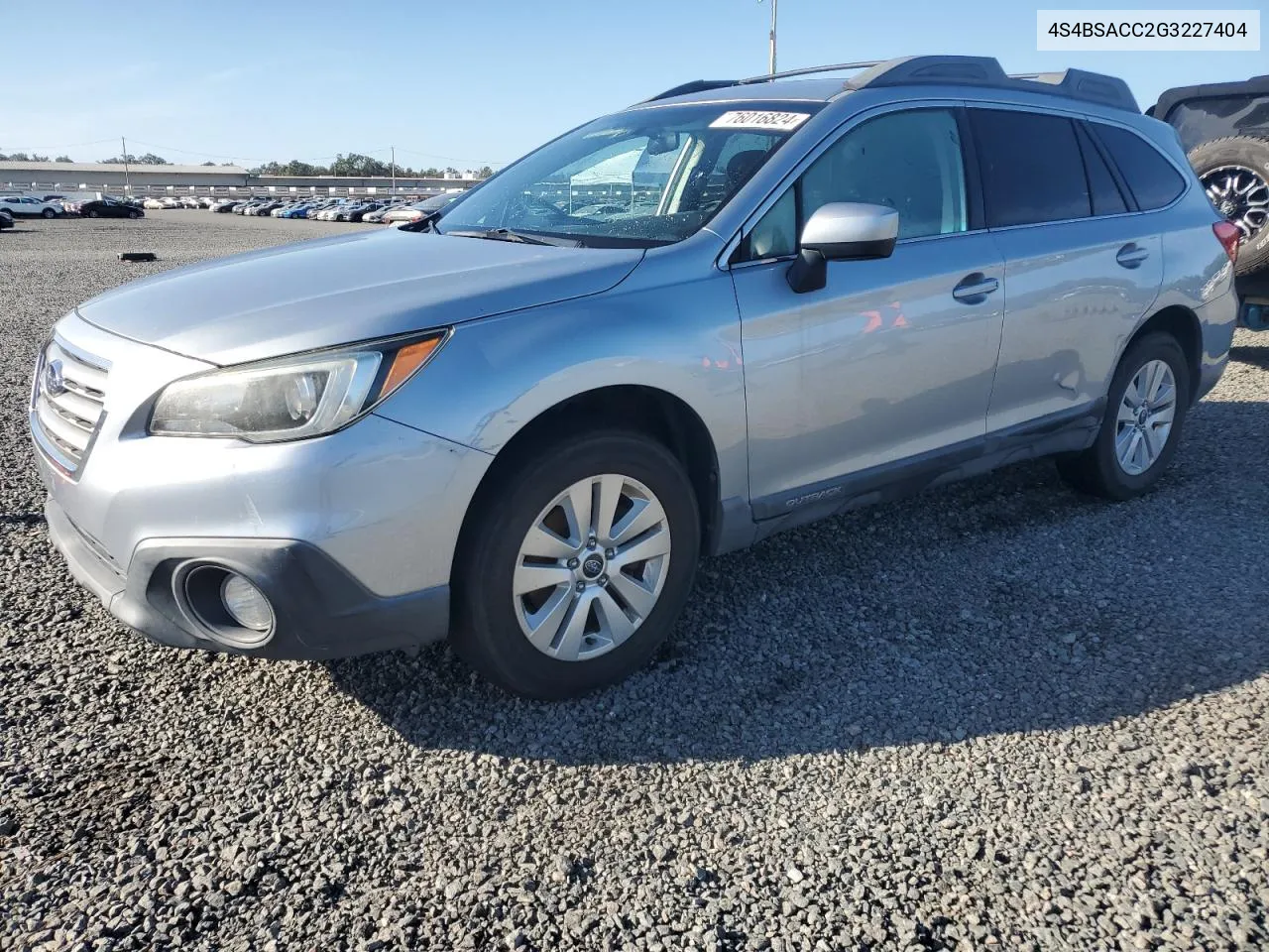 2016 Subaru Outback 2.5I Premium VIN: 4S4BSACC2G3227404 Lot: 76016824