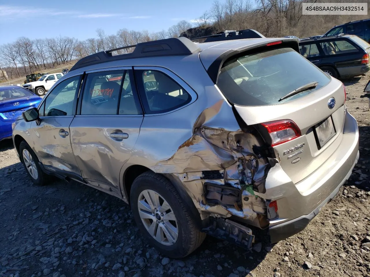 2017 Subaru Outback 2.5I VIN: 4S4BSAAC9H3432514 Lot: 47399784