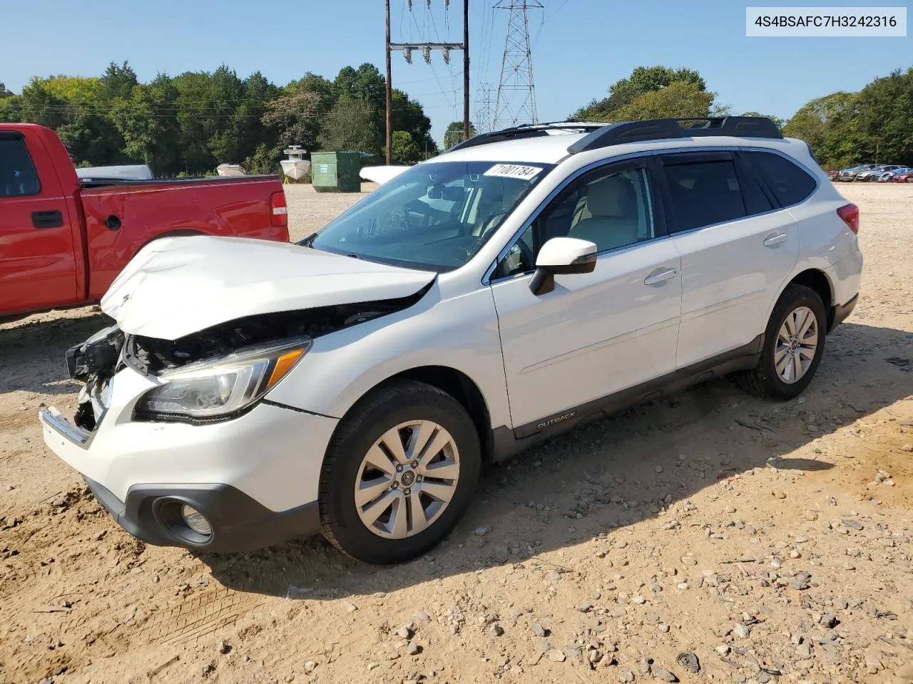 2017 Subaru Outback 2.5I Premium VIN: 4S4BSAFC7H3242316 Lot: 71001784