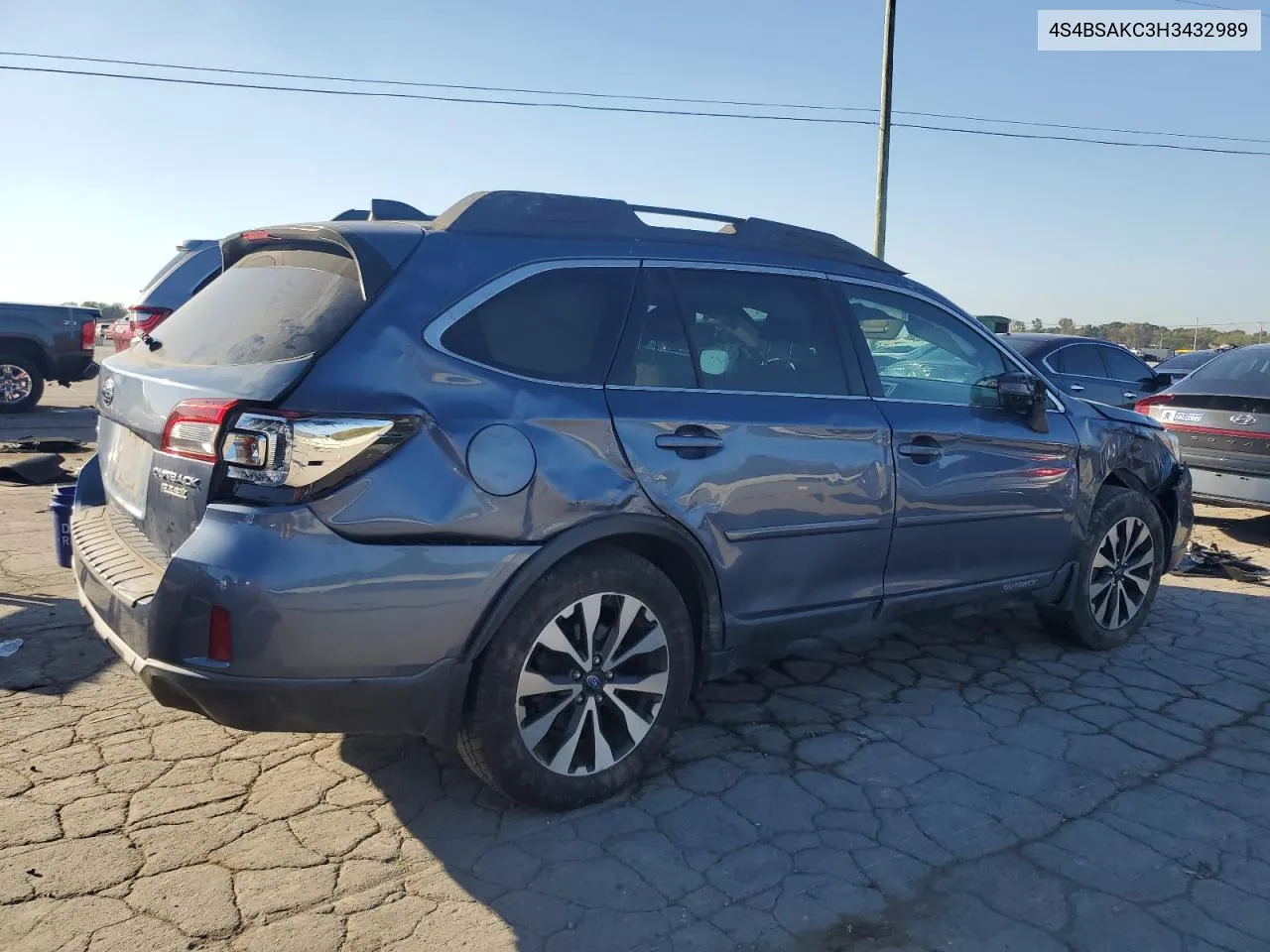 2017 Subaru Outback 2.5I Limited VIN: 4S4BSAKC3H3432989 Lot: 74287974