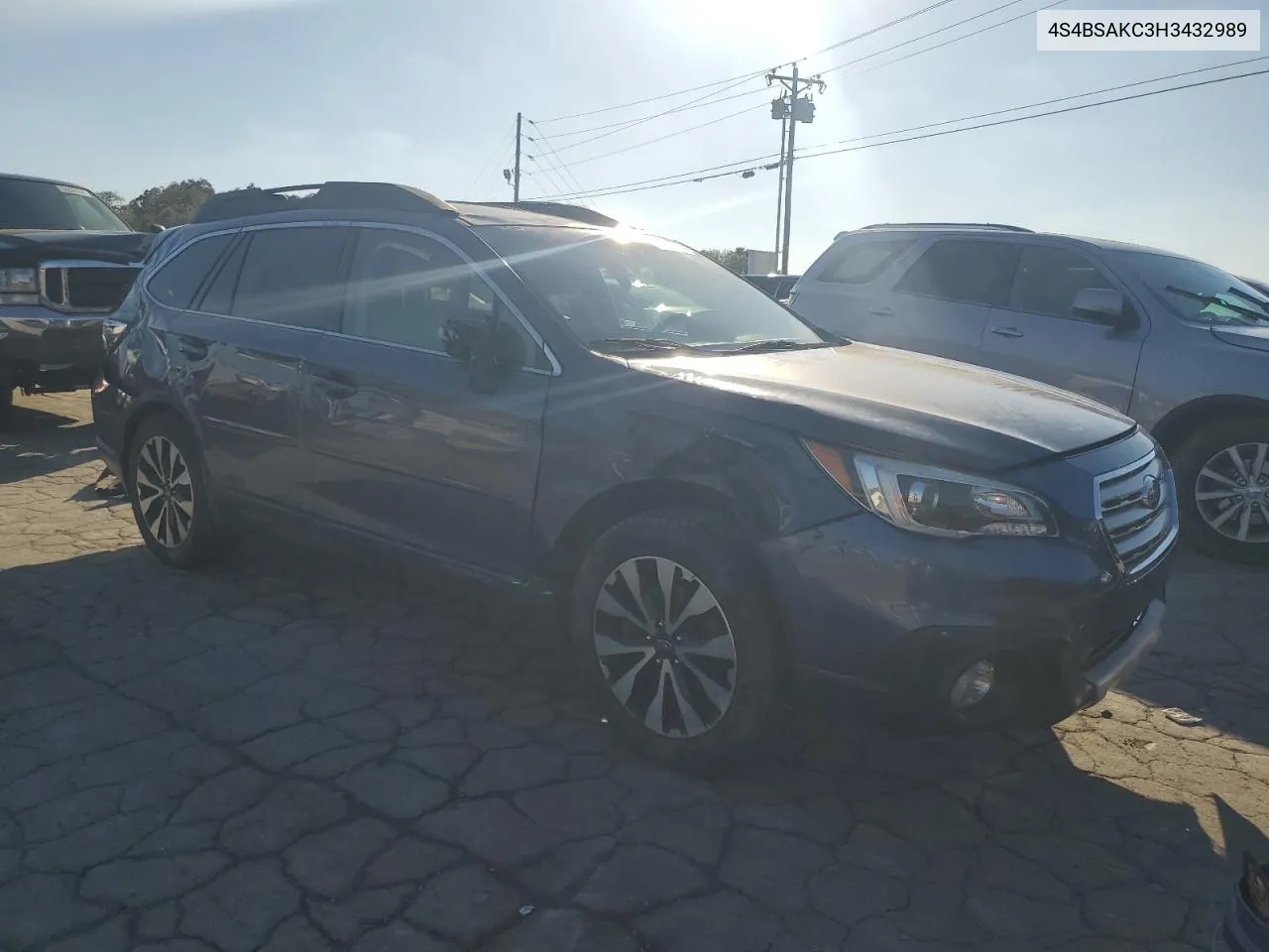 2017 Subaru Outback 2.5I Limited VIN: 4S4BSAKC3H3432989 Lot: 74287974