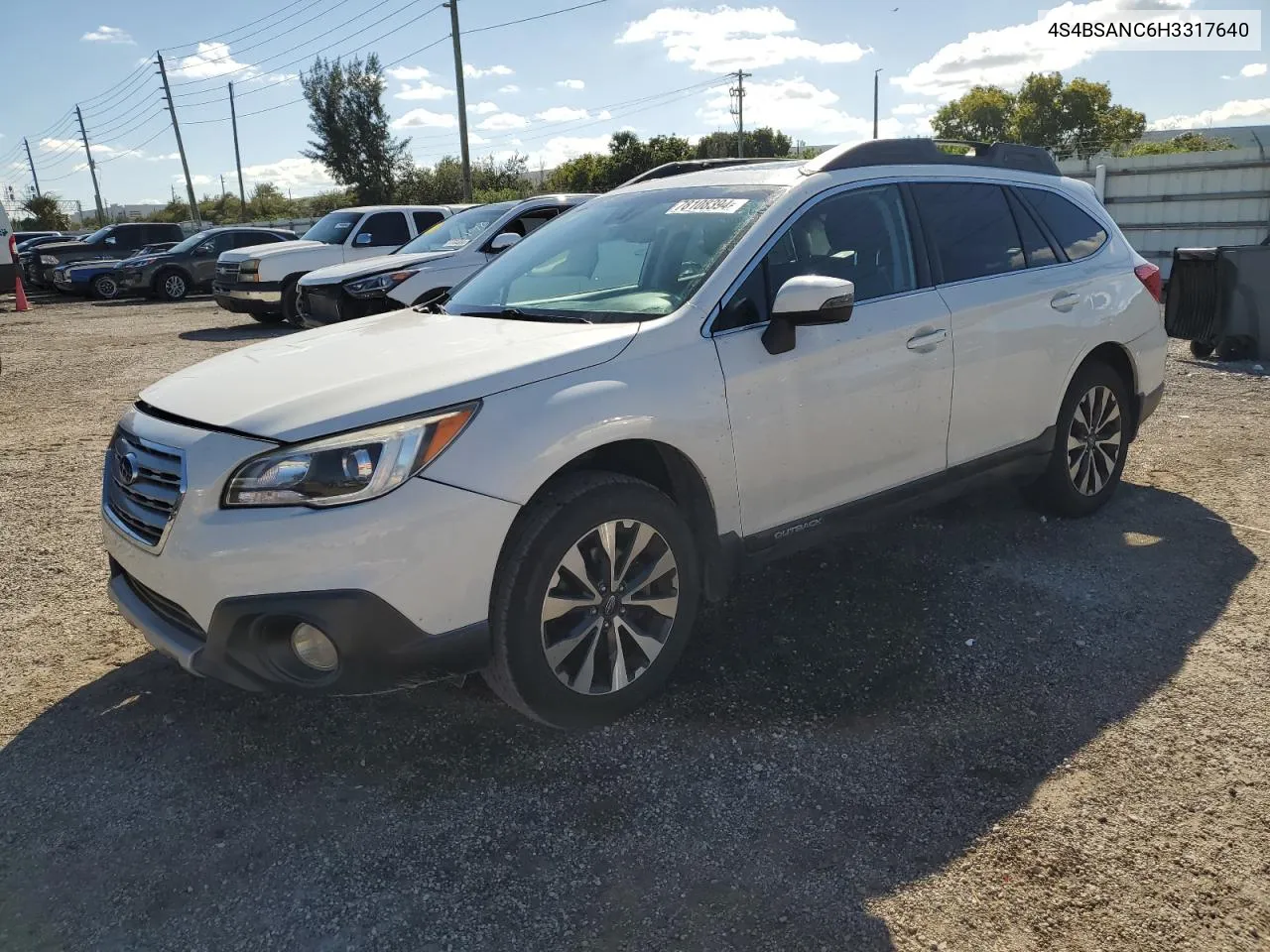 2017 Subaru Outback 2.5I Limited VIN: 4S4BSANC6H3317640 Lot: 78108394