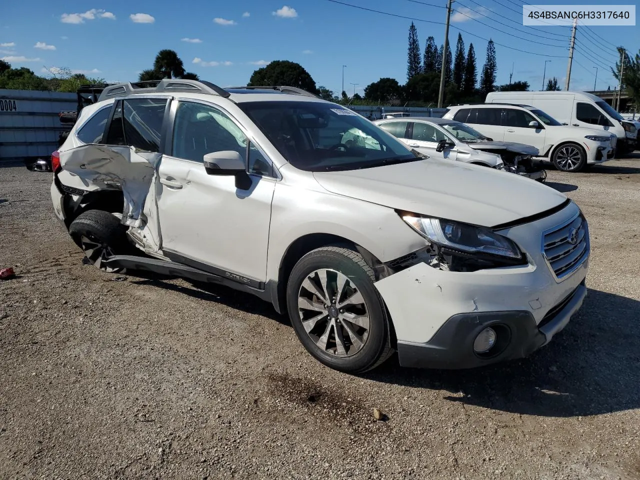 2017 Subaru Outback 2.5I Limited VIN: 4S4BSANC6H3317640 Lot: 78108394