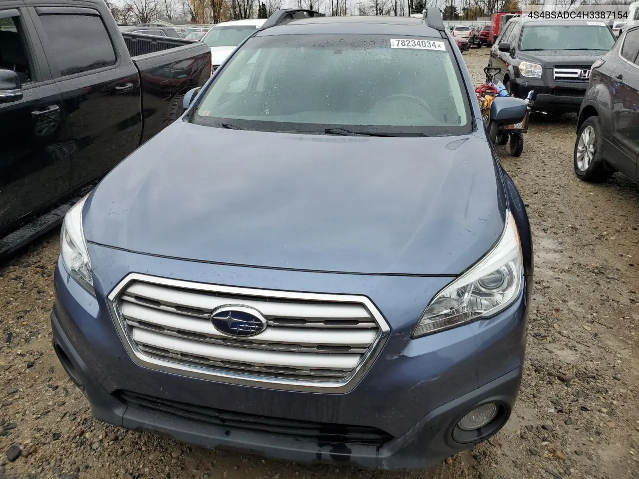 2017 Subaru Outback 2.5I Premium VIN: 4S4BSADC4H3387154 Lot: 78234034