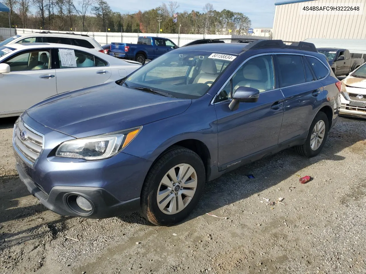 2017 Subaru Outback 2.5I Premium VIN: 4S4BSAFC9H3222648 Lot: 80158834