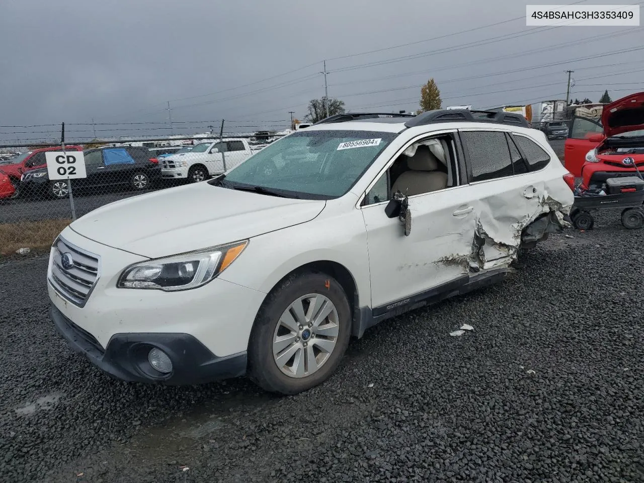 2017 Subaru Outback 2.5I Premium VIN: 4S4BSAHC3H3353409 Lot: 80556904