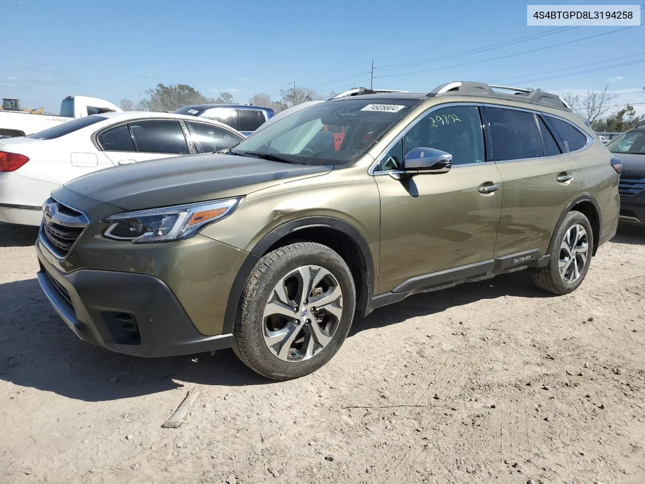 2020 Subaru Outback Touring Ldl VIN: 4S4BTGPD8L3194258 Lot: 74928804