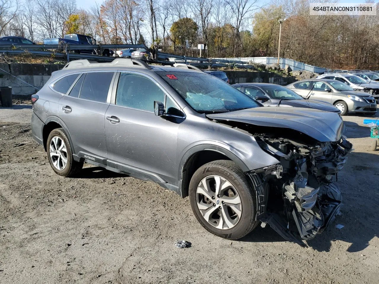 2022 Subaru Outback Limited VIN: 4S4BTANC0N3110881 Lot: 80512394