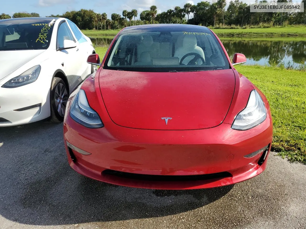 2018 Tesla Model 3 VIN: 5YJ3E1EB0JF085942 Lot: 74490974