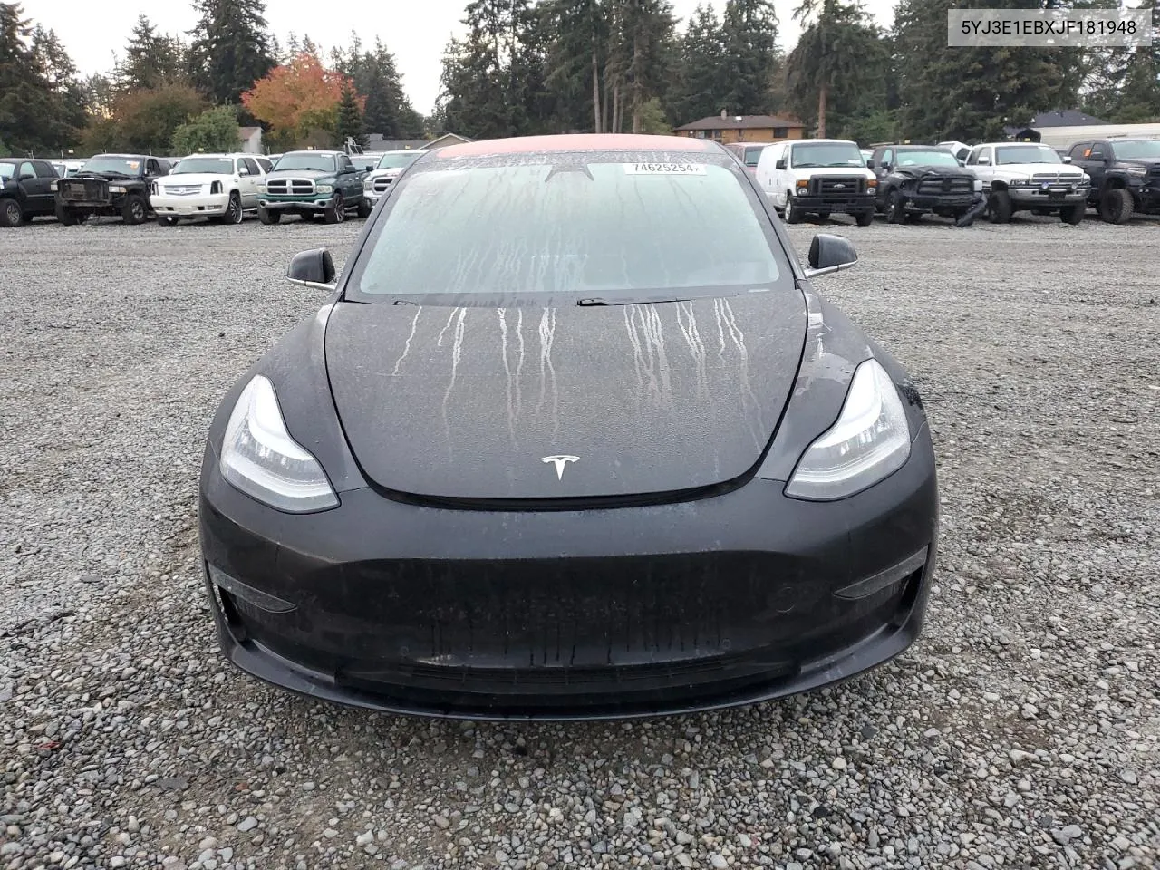 2018 Tesla Model 3 VIN: 5YJ3E1EBXJF181948 Lot: 74625254