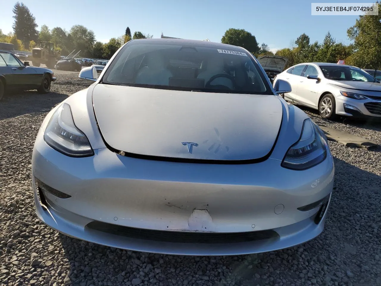 2018 Tesla Model 3 VIN: 5YJ3E1EB4JF074295 Lot: 74775384