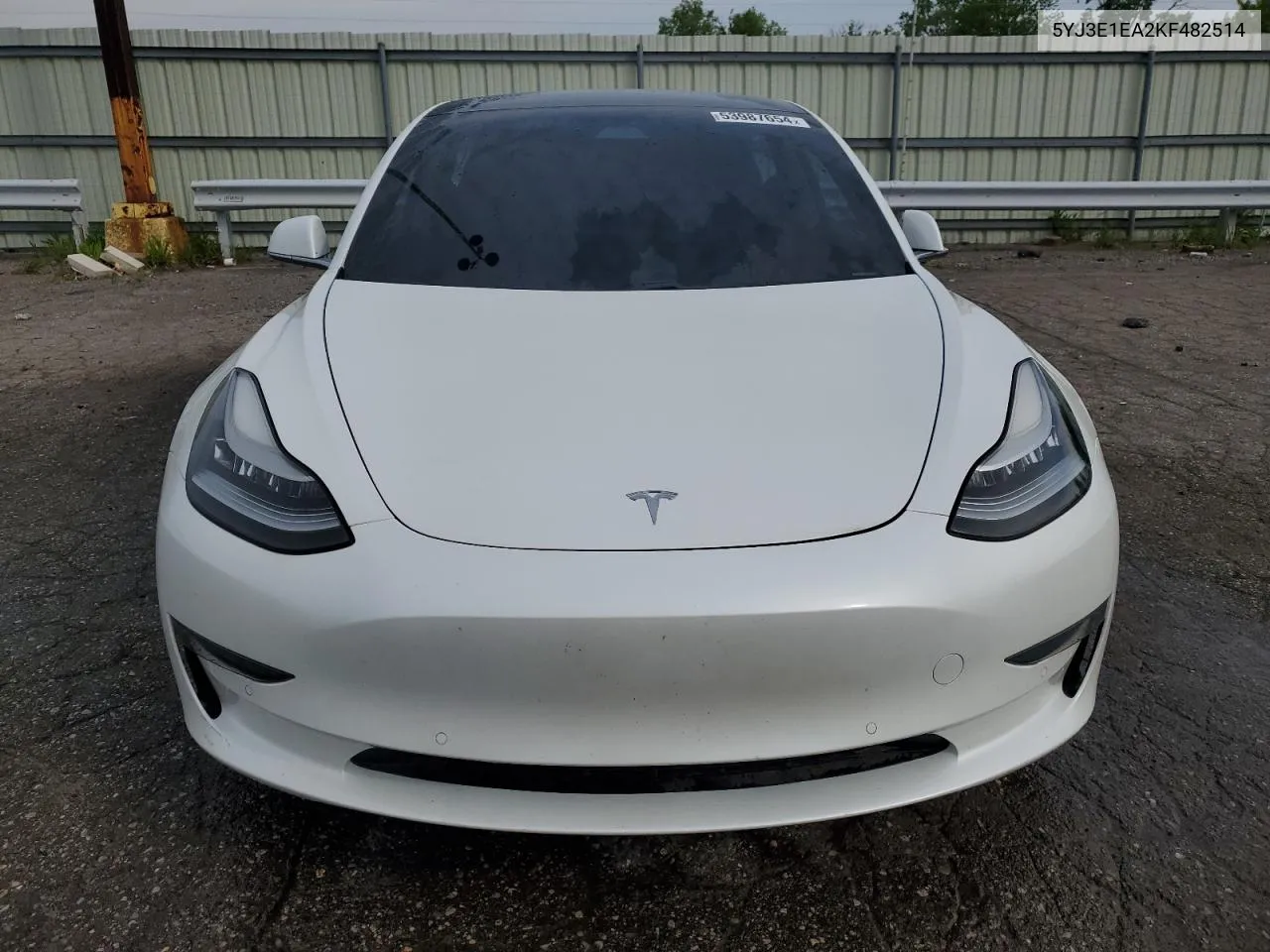 2019 Tesla Model 3 VIN: 5YJ3E1EA2KF482514 Lot: 53987654