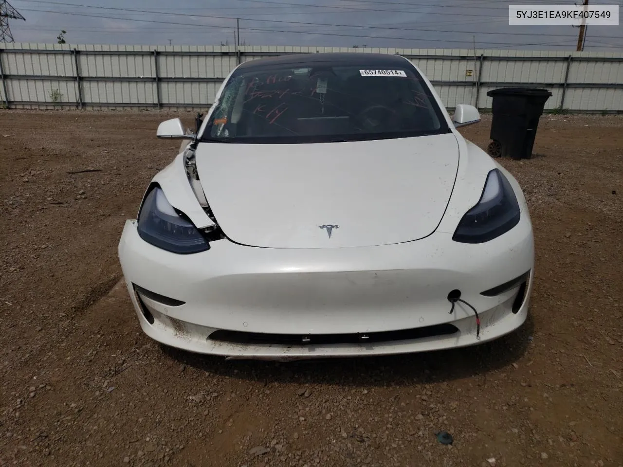 2019 Tesla Model 3 VIN: 5YJ3E1EA9KF407549 Lot: 65740514