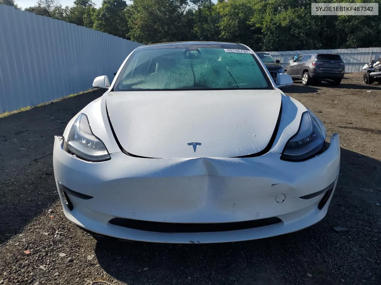 2019 Tesla Model 3 VIN: 5YJ3E1EB1KF487342 Lot: 69746794