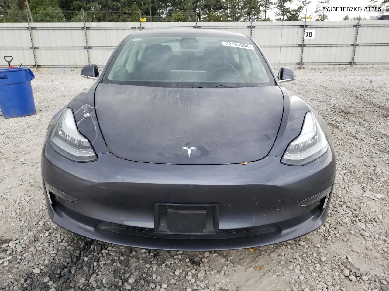 2019 Tesla Model 3 VIN: 5YJ3E1EB7KF481285 Lot: 72184584