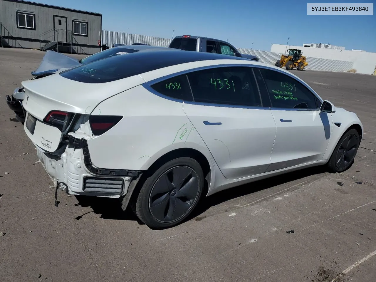 2019 Tesla Model 3 VIN: 5YJ3E1EB3KF493840 Lot: 72286504