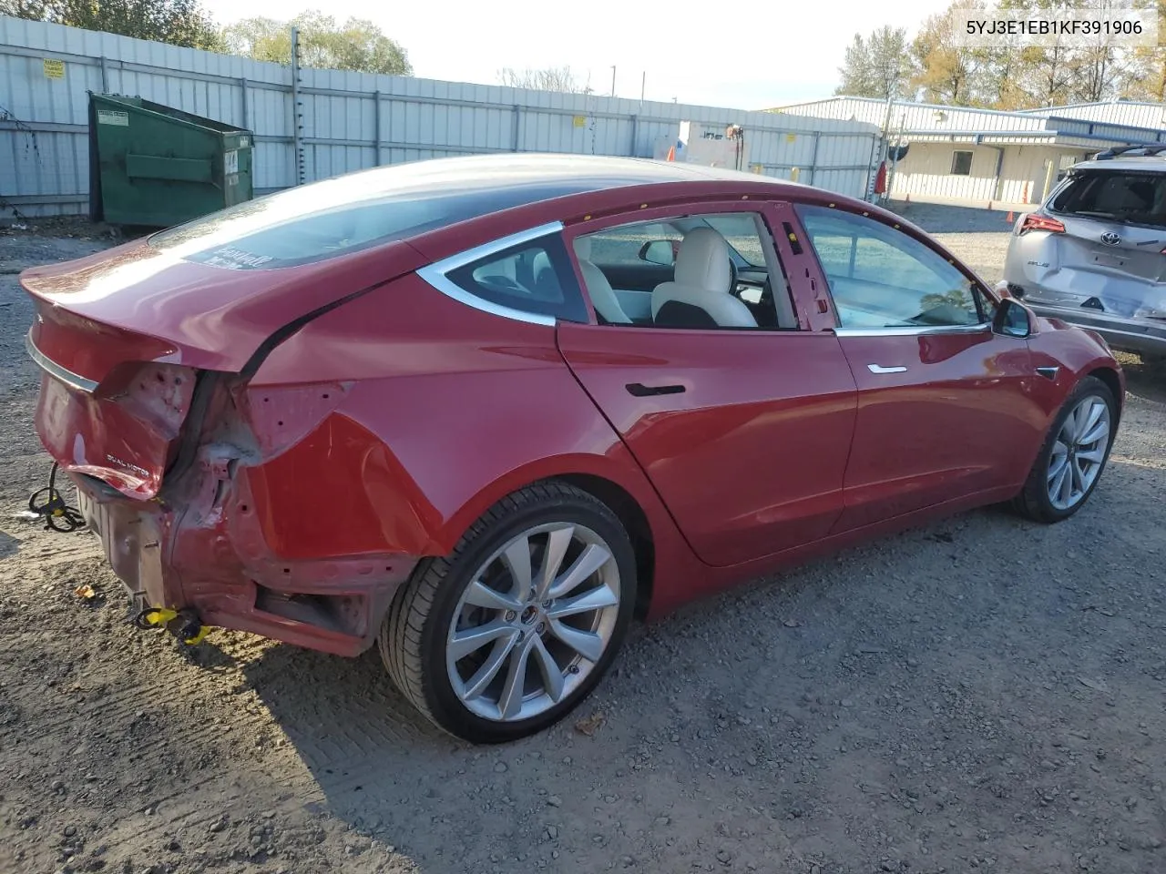 2019 Tesla Model 3 VIN: 5YJ3E1EB1KF391906 Lot: 72433334