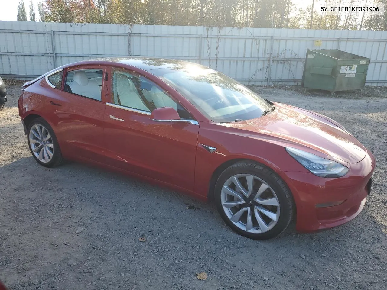 2019 Tesla Model 3 VIN: 5YJ3E1EB1KF391906 Lot: 72433334