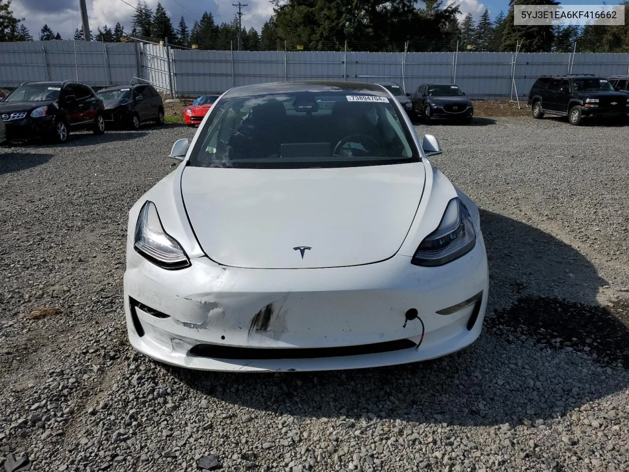 2019 Tesla Model 3 VIN: 5YJ3E1EA6KF416662 Lot: 73894704