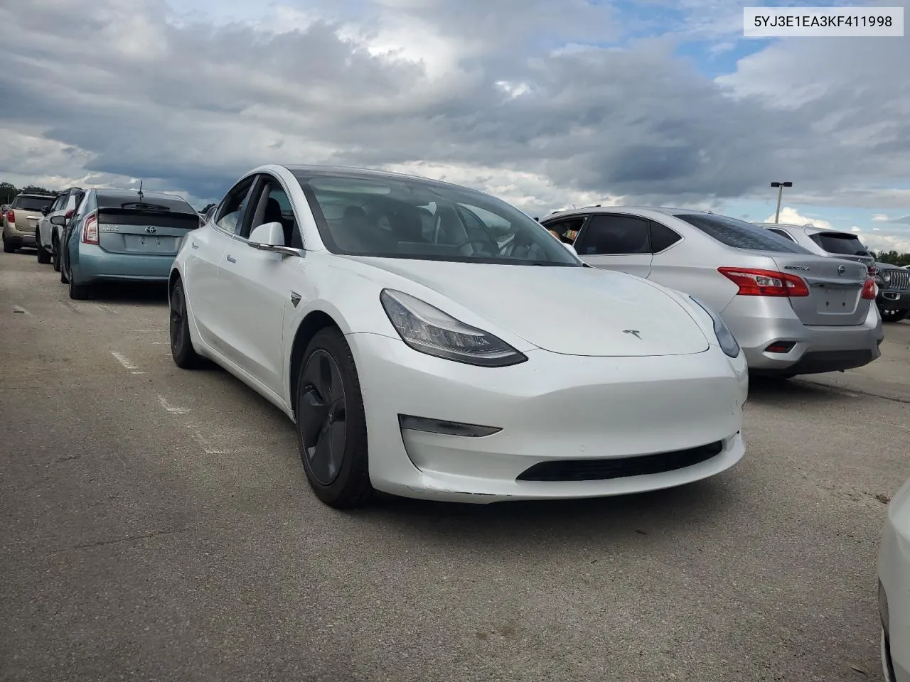 2019 Tesla Model 3 VIN: 5YJ3E1EA3KF411998 Lot: 74586594