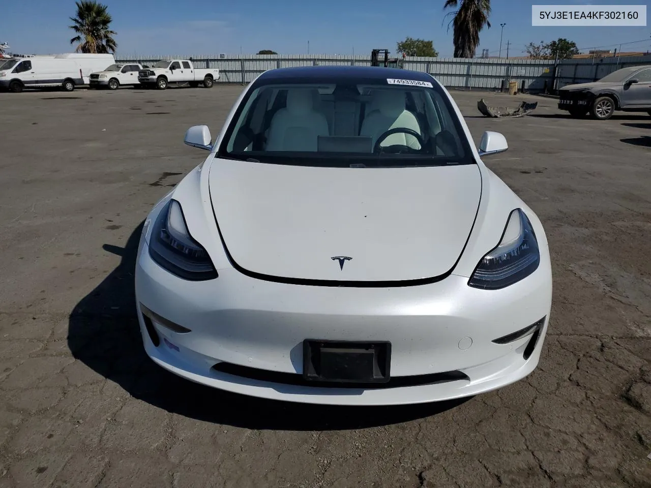 2019 Tesla Model 3 VIN: 5YJ3E1EA4KF302160 Lot: 74933584