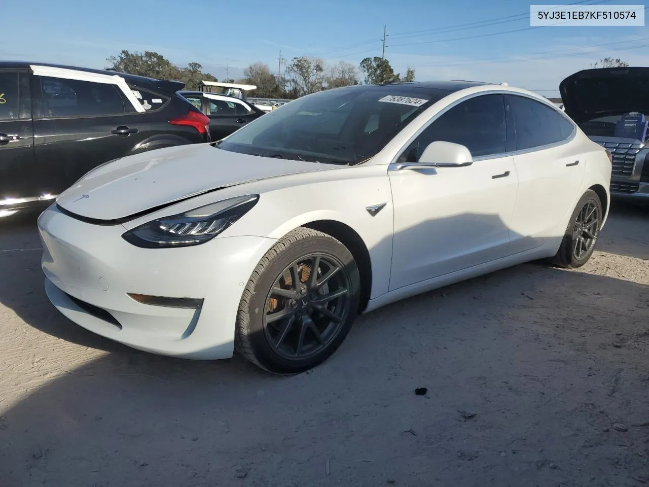 2019 Tesla Model 3 VIN: 5YJ3E1EB7KF510574 Lot: 76387624