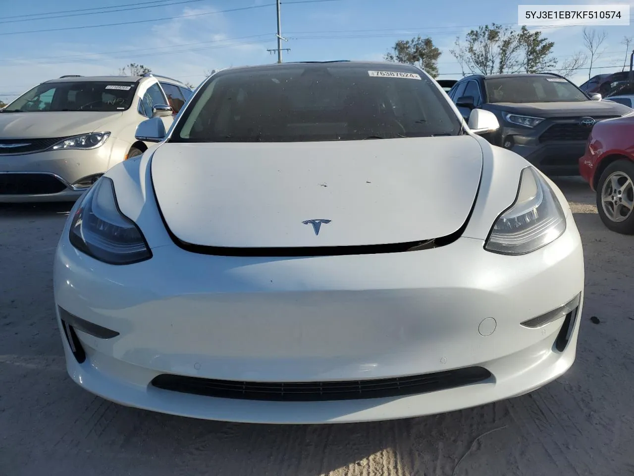 2019 Tesla Model 3 VIN: 5YJ3E1EB7KF510574 Lot: 76387624