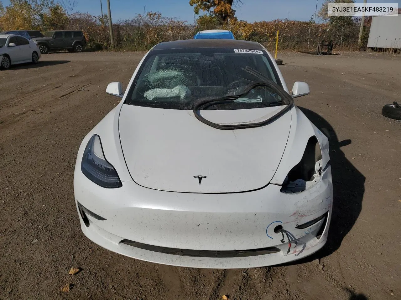 2019 Tesla Model 3 VIN: 5YJ3E1EA5KF483219 Lot: 76748844