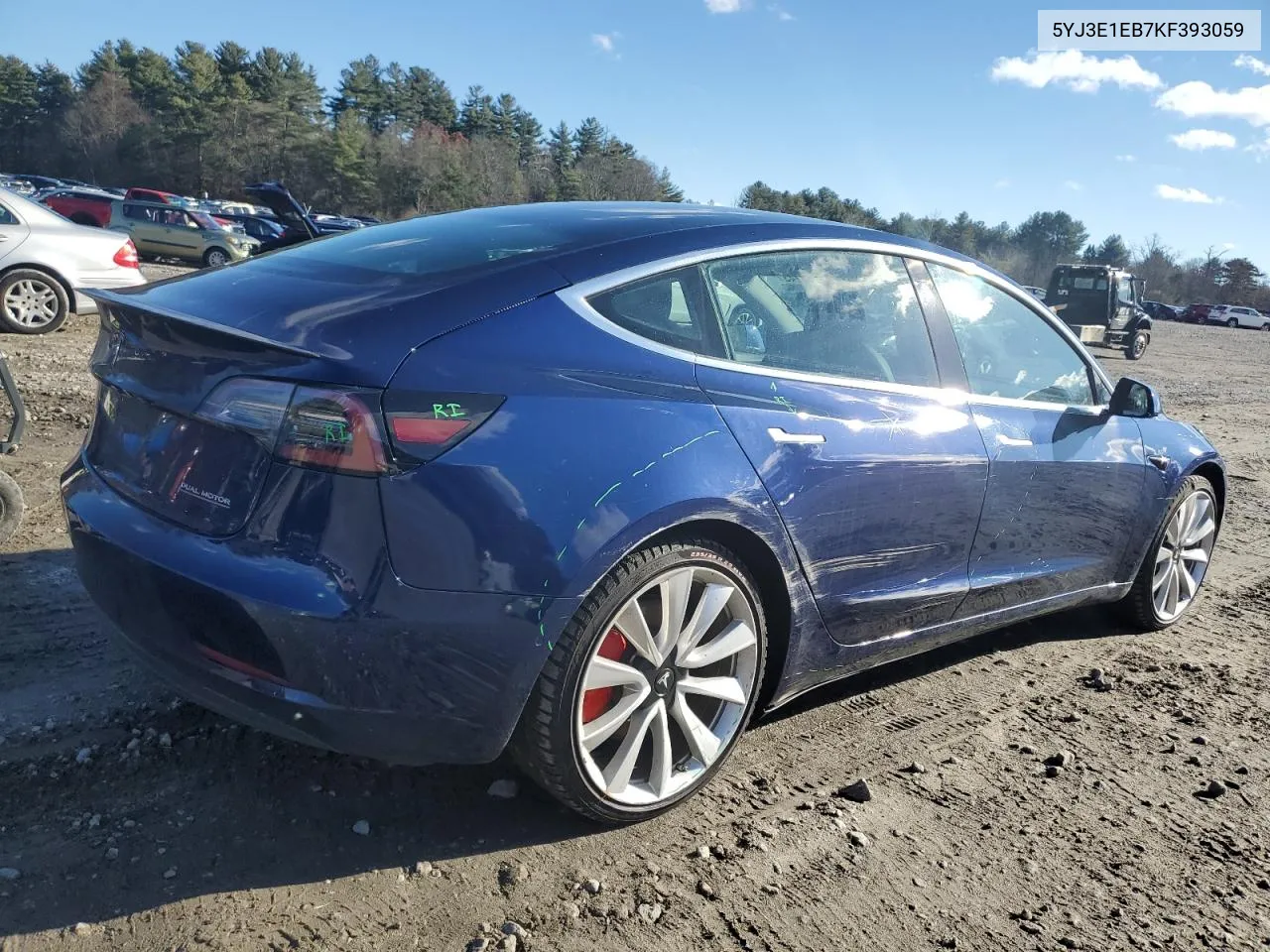 2019 Tesla Model 3 VIN: 5YJ3E1EB7KF393059 Lot: 76763143