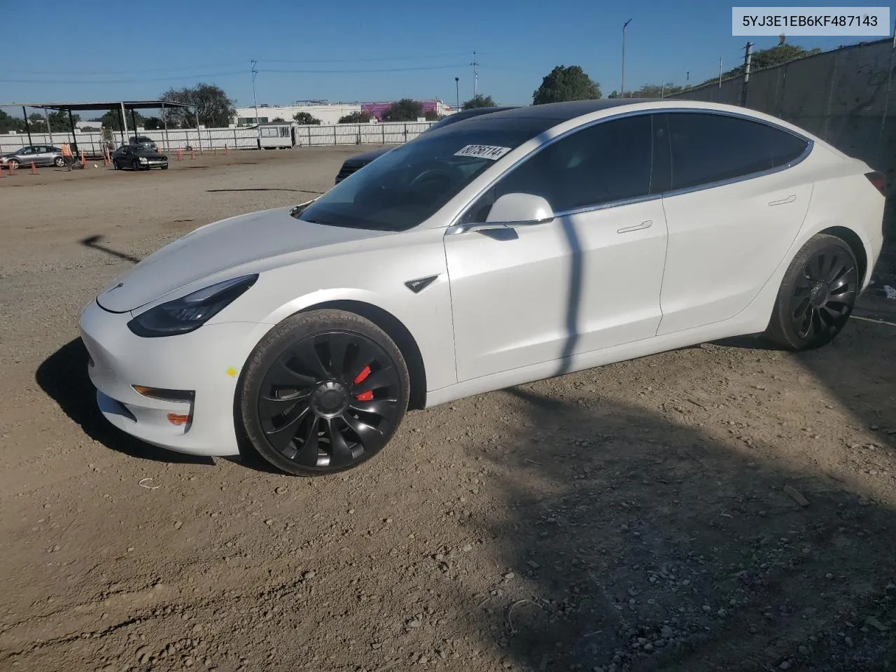 2019 Tesla Model 3 VIN: 5YJ3E1EB6KF487143 Lot: 80756114