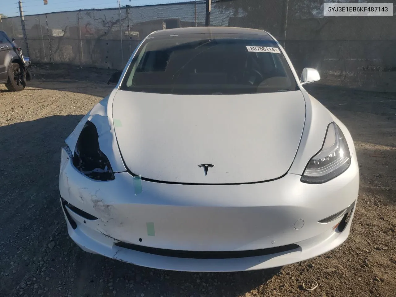 2019 Tesla Model 3 VIN: 5YJ3E1EB6KF487143 Lot: 80756114