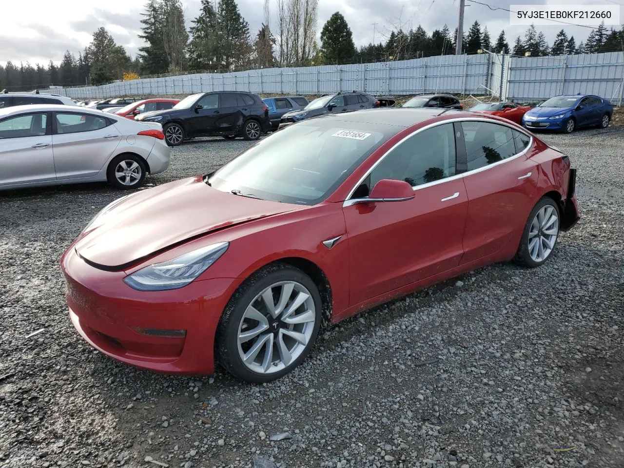 2019 Tesla Model 3 VIN: 5YJ3E1EB0KF212660 Lot: 81851654