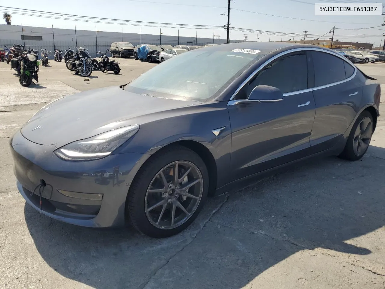 2020 Tesla Model 3 VIN: 5YJ3E1EB9LF651387 Lot: 72311484