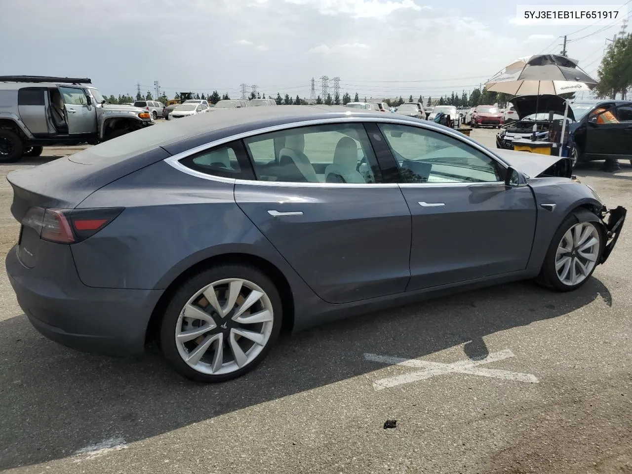 2020 Tesla Model 3 VIN: 5YJ3E1EB1LF651917 Lot: 72451624