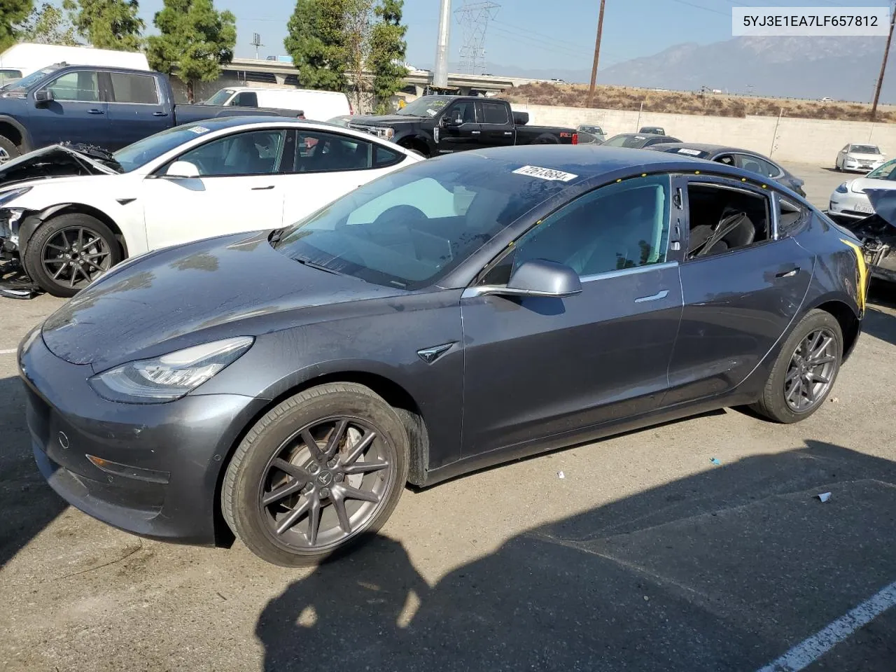 2020 Tesla Model 3 VIN: 5YJ3E1EA7LF657812 Lot: 72613684