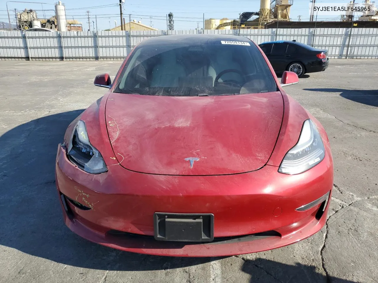 2020 Tesla Model 3 VIN: 5YJ3E1EA5LF645965 Lot: 72659134