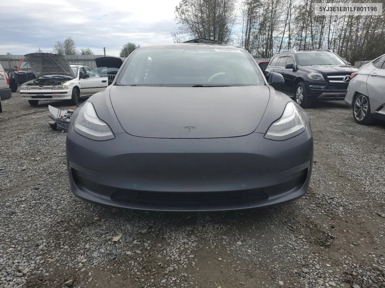 2020 Tesla Model 3 VIN: 5YJ3E1EB1LF801198 Lot: 72946974