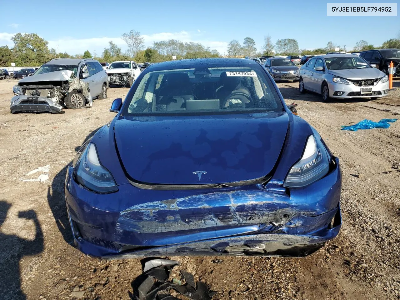 2020 Tesla Model 3 VIN: 5YJ3E1EB5LF794952 Lot: 73147934