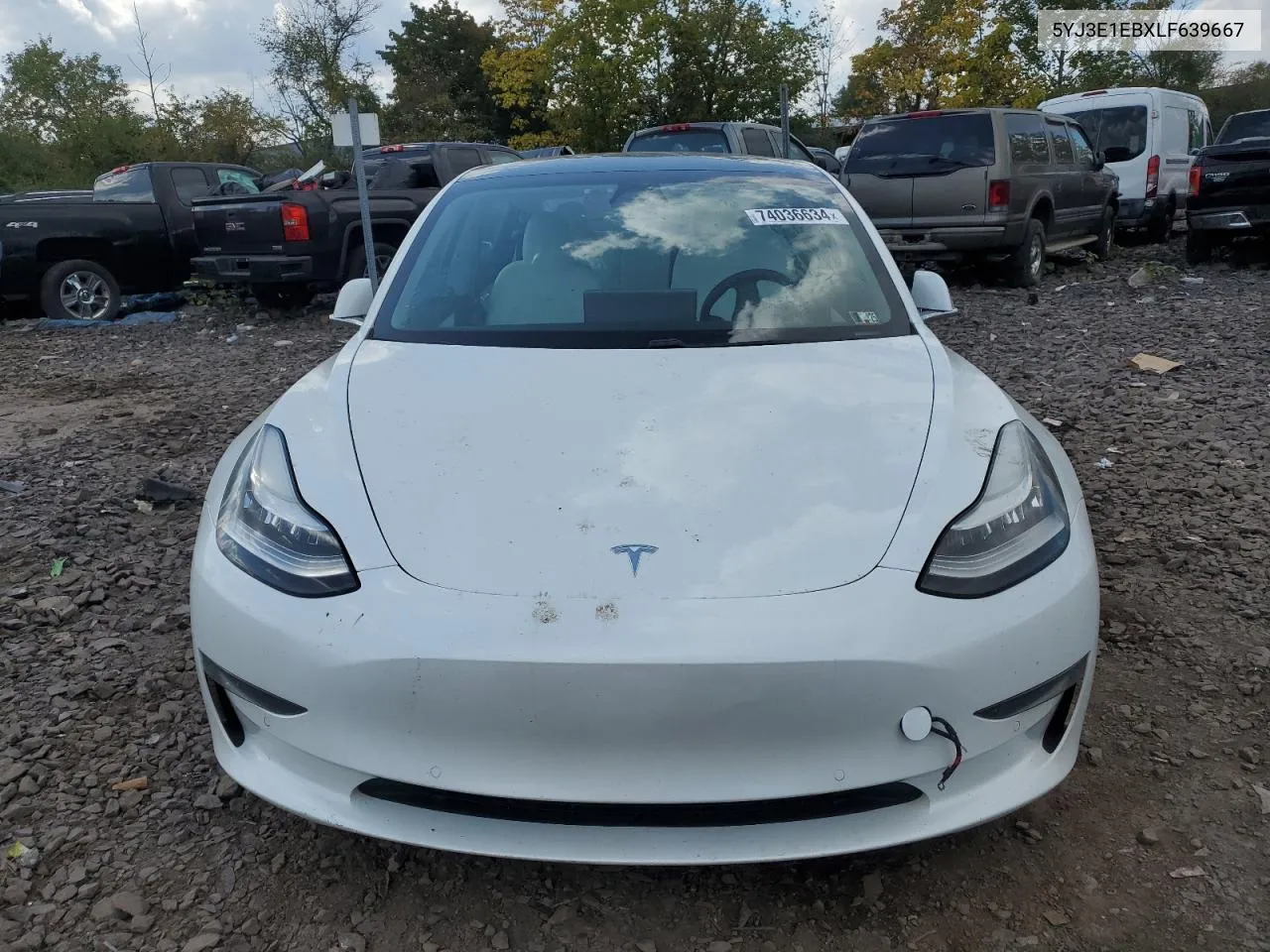 2020 Tesla Model 3 VIN: 5YJ3E1EBXLF639667 Lot: 74036634