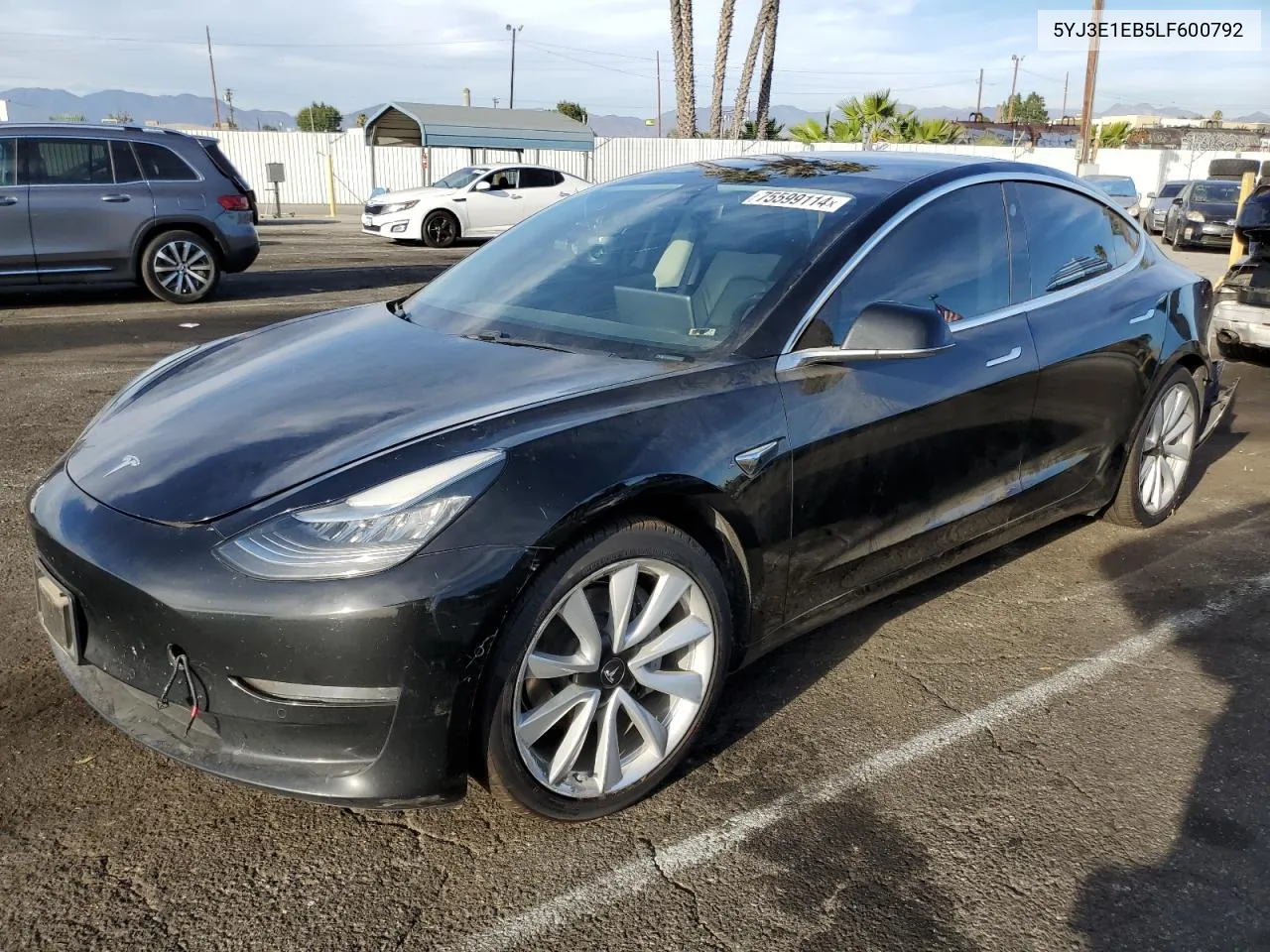 2020 Tesla Model 3 VIN: 5YJ3E1EB5LF600792 Lot: 75599114